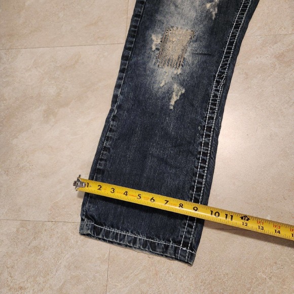 Smoke Rise Mens 38x30 DISTRESSED HipHop Embroidered Skater Jeans Streetwear Wide - Picture 8 of 11